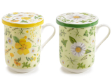 Cană de porțelan de 300 ml cu capac și decorațiuni florale-1 buc