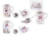 Set cană porțelan, farfurie și filtru cu imprimeu floral 300ml-1buc