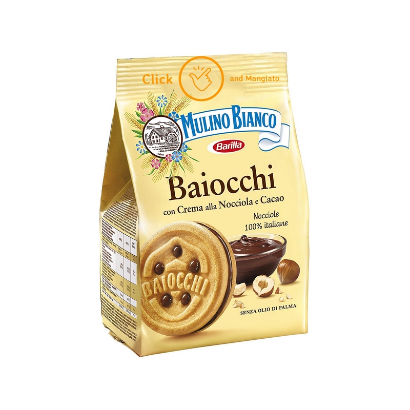 Biscuiti Mulino Bianco cu crema de alune si cacao Baiocchi 260gr 