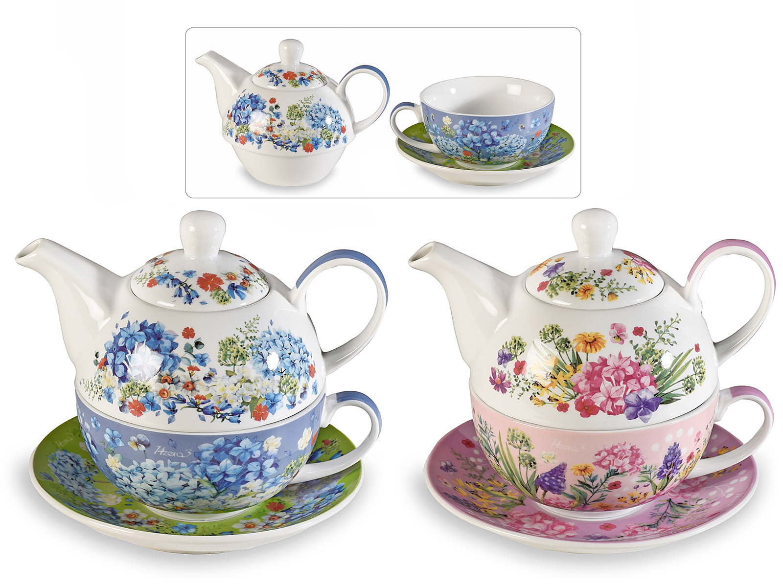 Set cana, ceainic si farfurie portelan "Flori salbatice" 1buc
