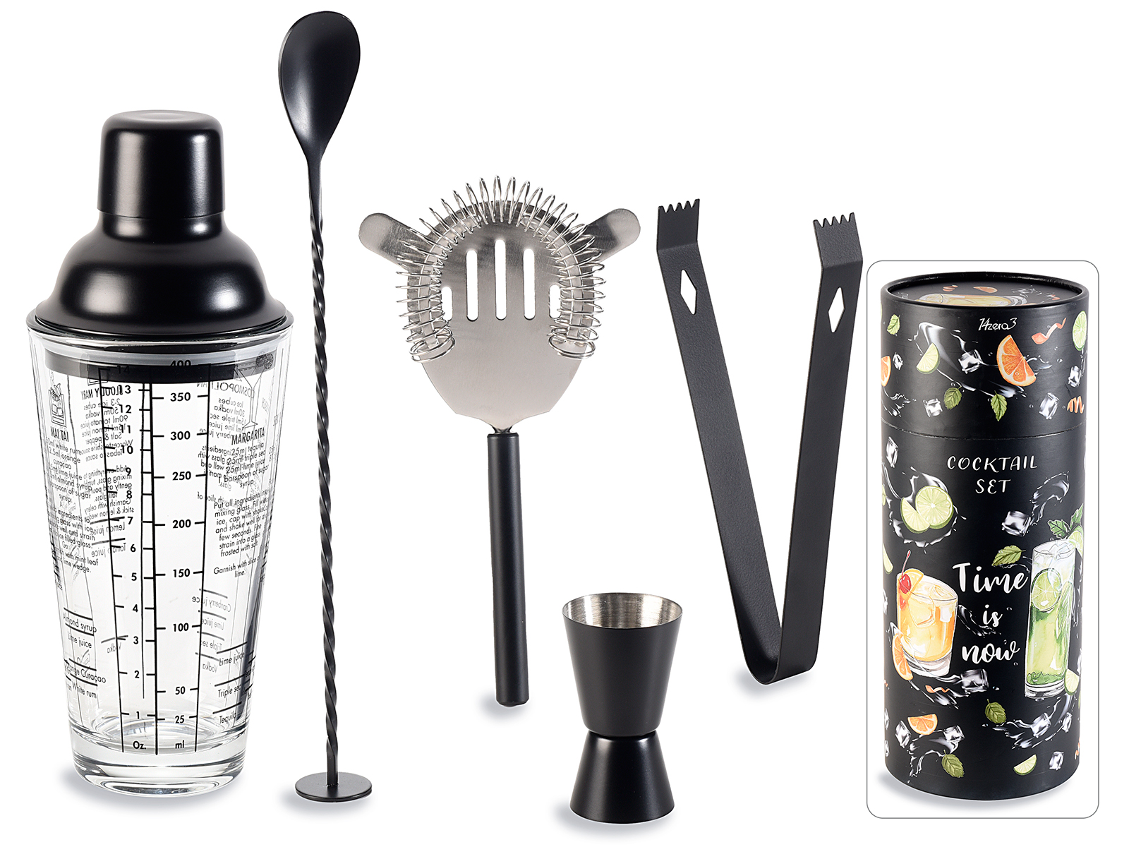 Set de cocktailuri din oțel inoxidabil negru, format din 5 piese