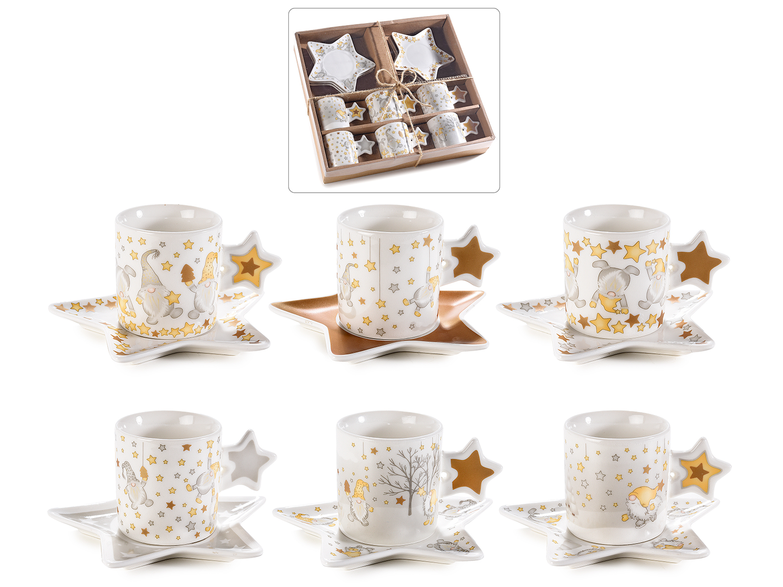 Set 6 cești și farfurioare din porțelan „Star Gnome”