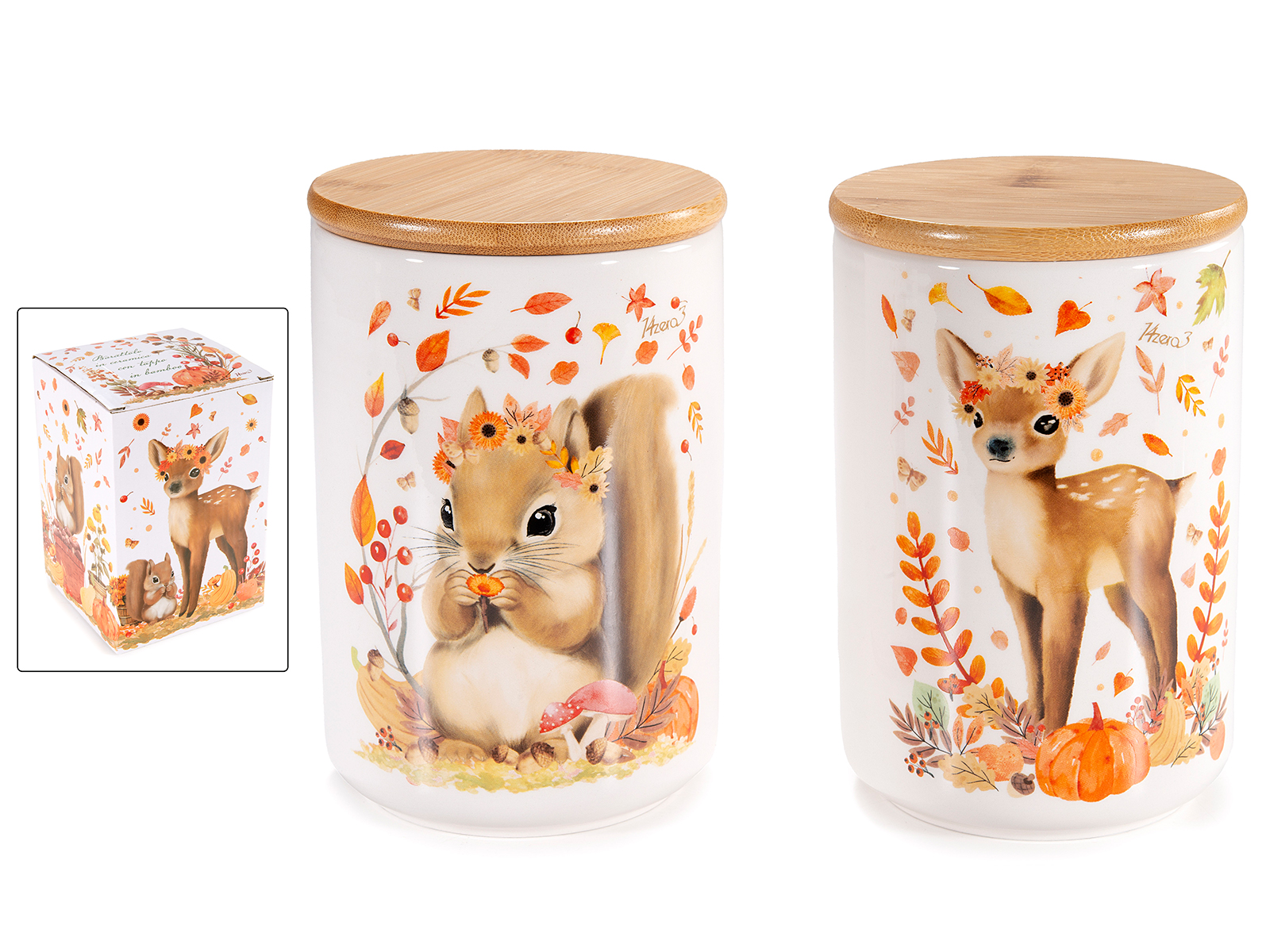 Borcan alimentar ceramic cu animale de padure