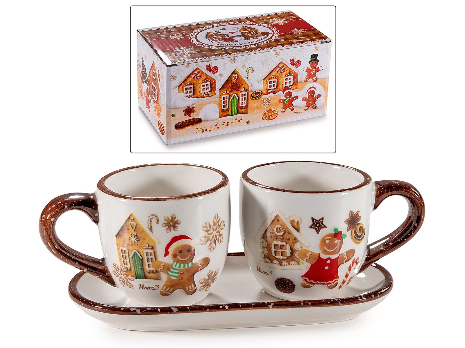 Set de 2 cesti ceramice craciun cu farfurie 100ml