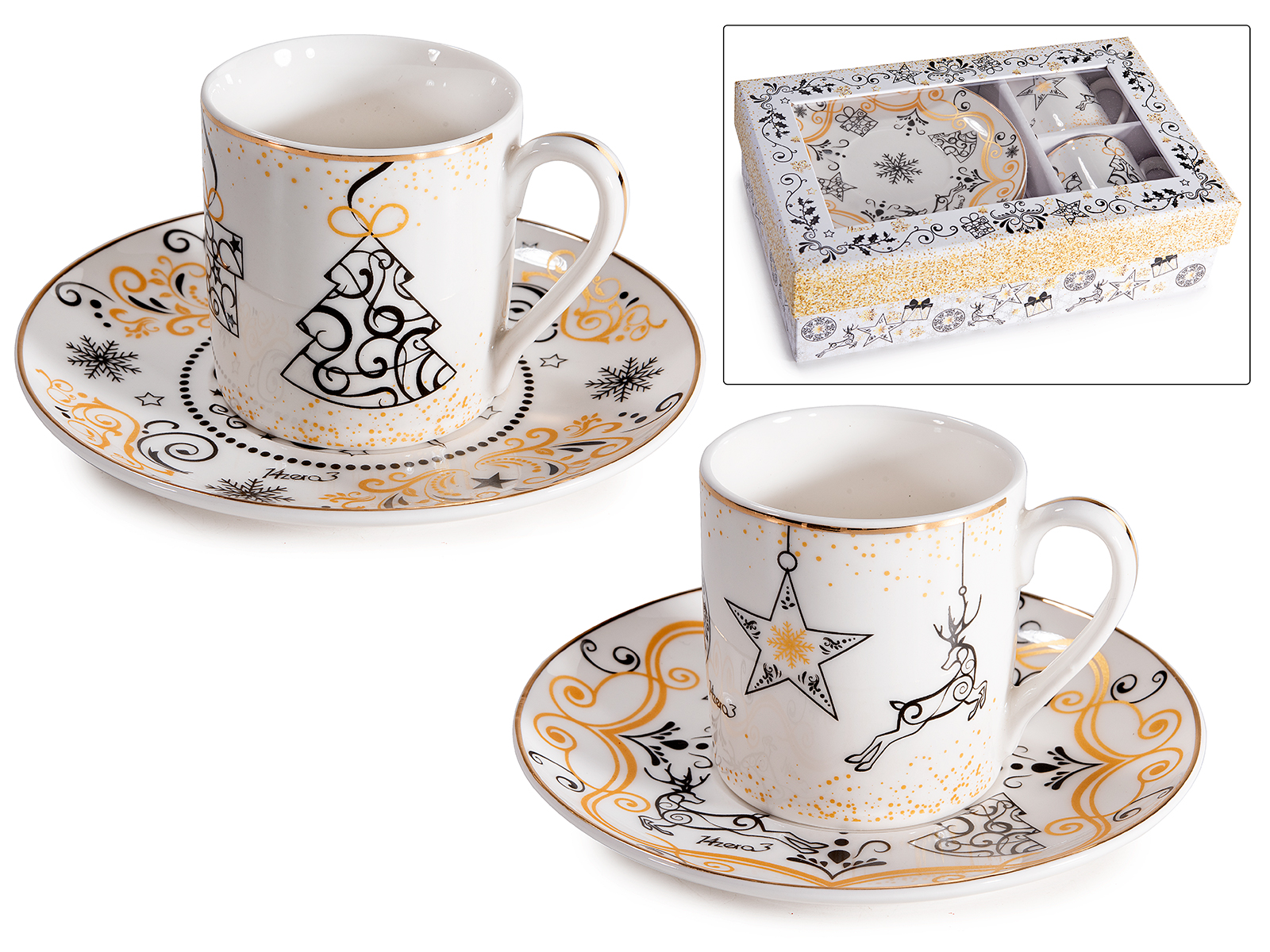 Set de 2 cesti cu farfurioare portelan 65ml