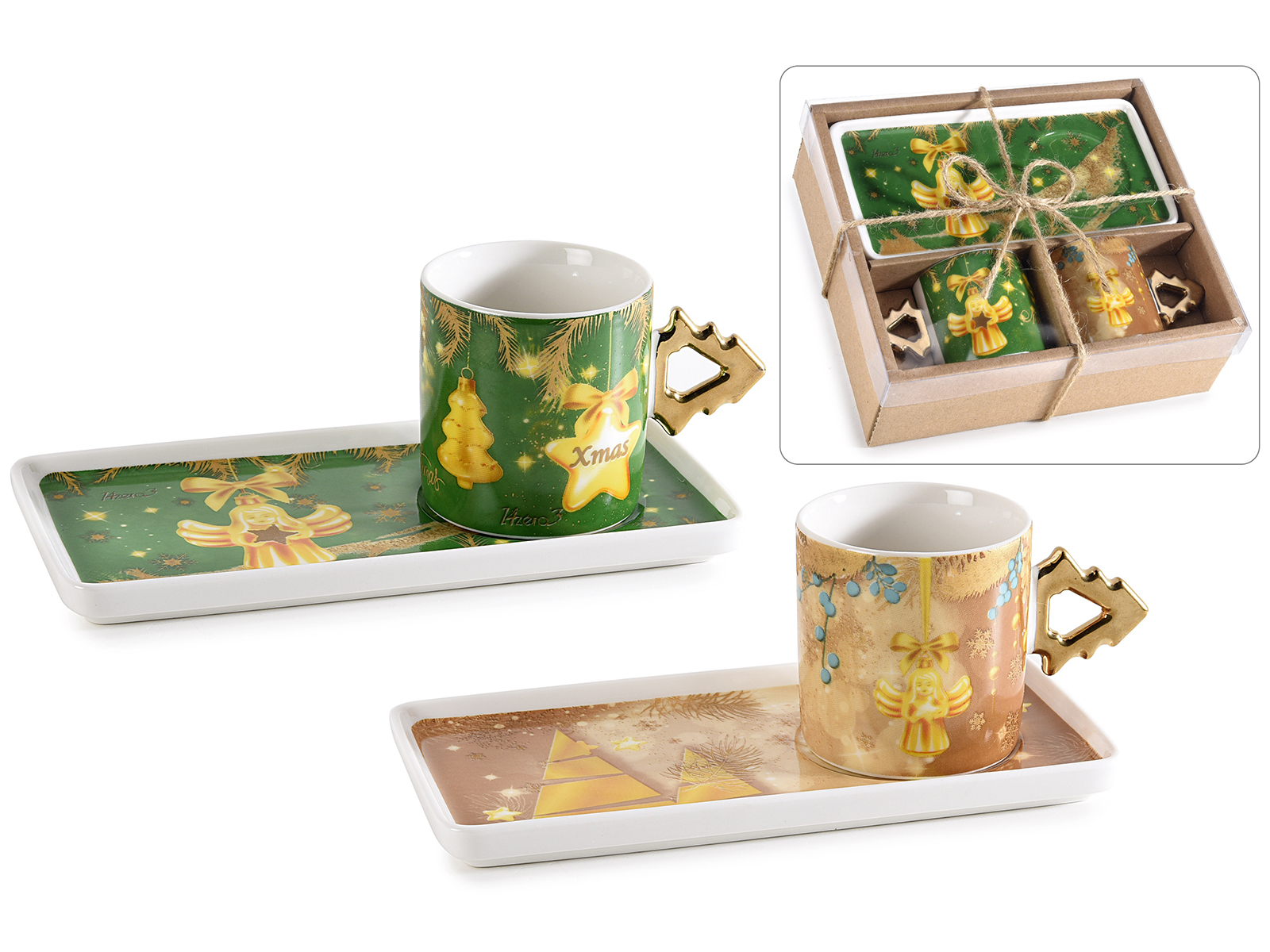 Set 2 cesti cu 2 farfurii portelan angel