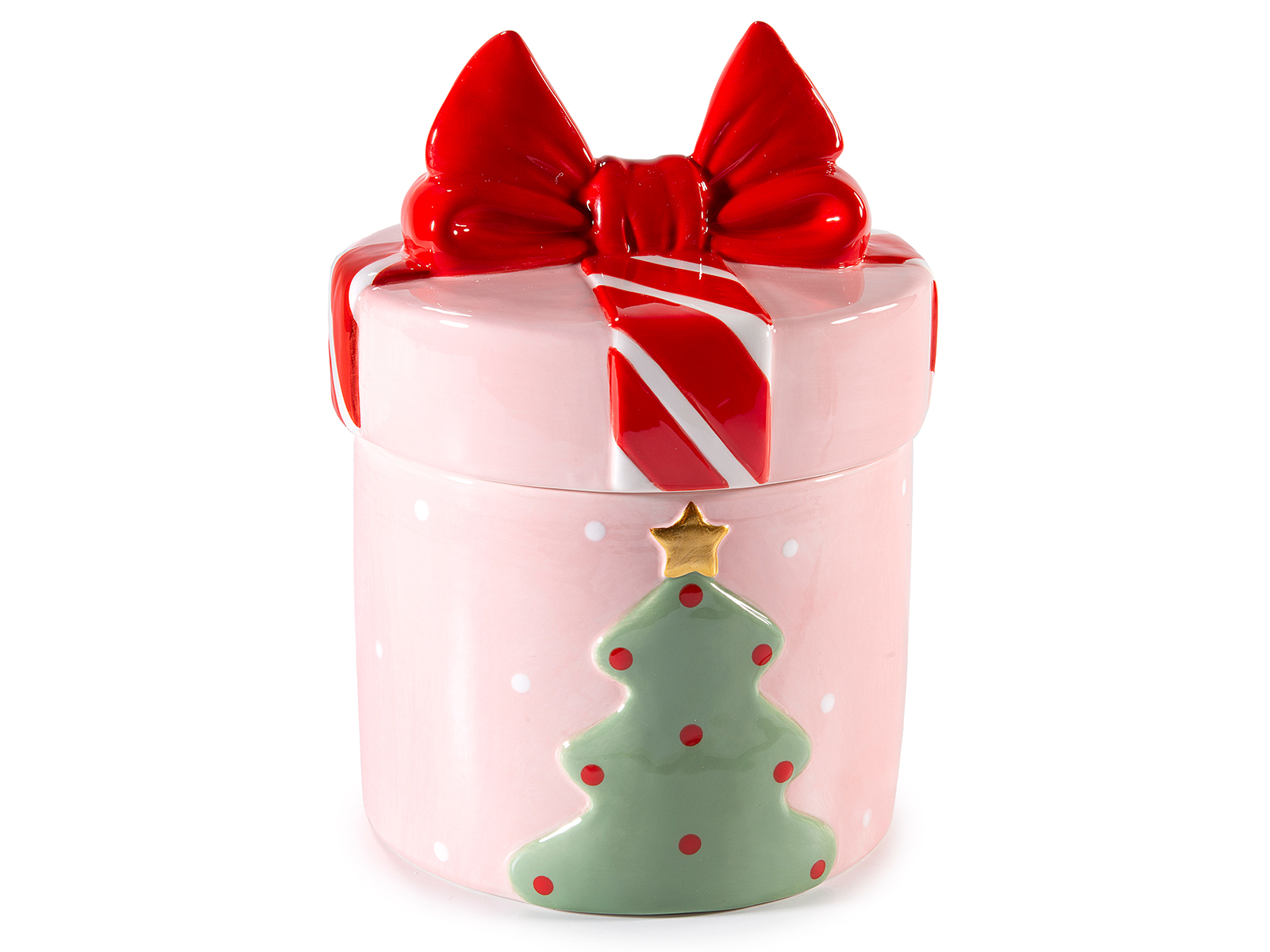 Borcan alimentar ceramica cu bradut si funda rosie