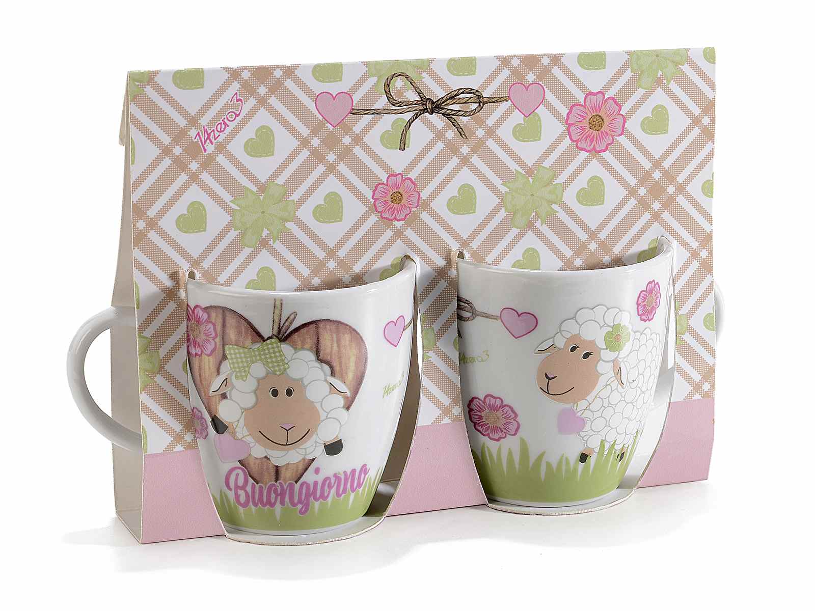 Cutie cadou cu 2 cești de porțelan cu decor paste 80ml