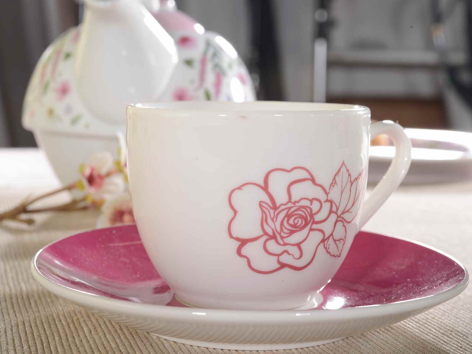 Ceașcă de cafea din ceramică colorată cu farfurie 80ml