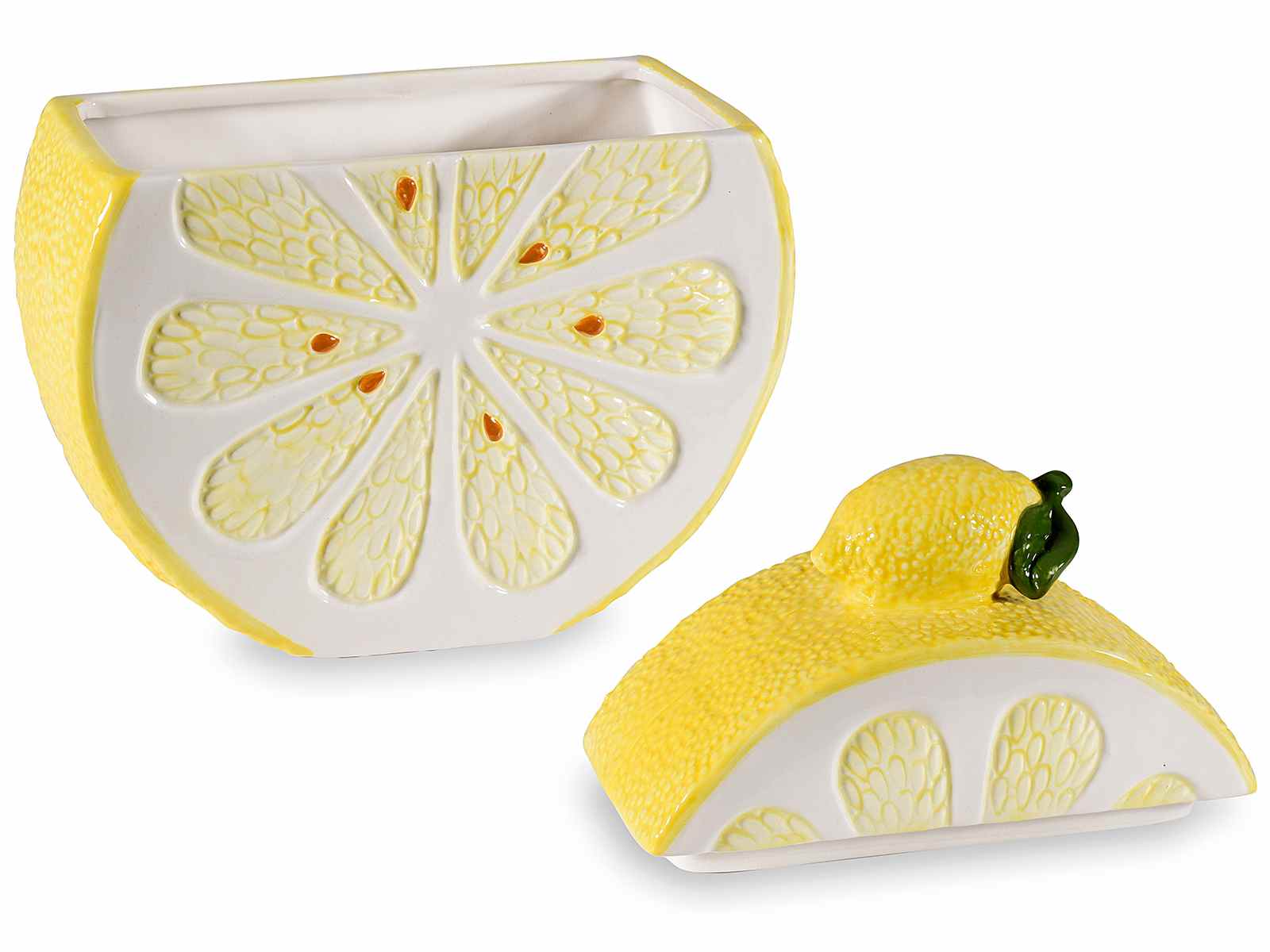 Borcan alimentar din ceramica in forma unei felii de lamaie